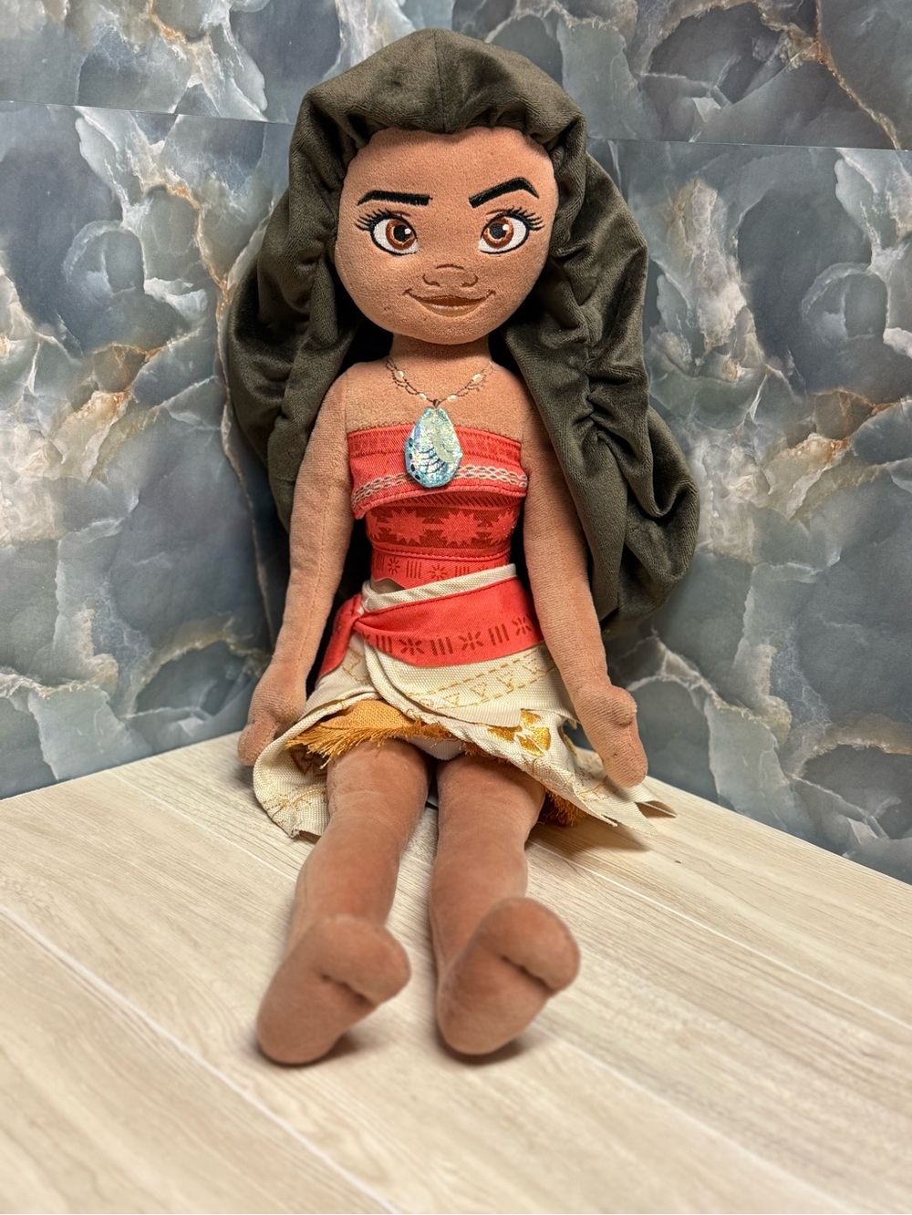 Plush Moana Style Doll with Ocean Teardrop Necklace - Brown Hair
